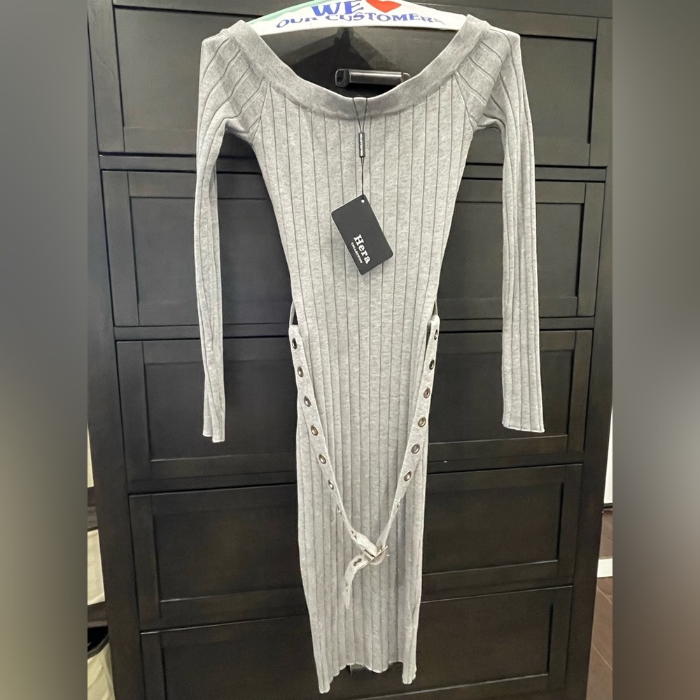 Hera collection  off the shoulder belted sweater dress